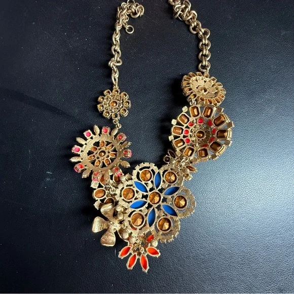 J.Crew Crystal Rainbow Flower Lattice Statement Necklace 18" +3"Ext - Picture 7 of 7